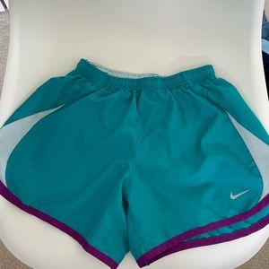 Nike Tempo Girls Teal and Purple Running Shorts